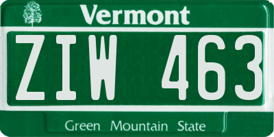 VT license plate ZIW463