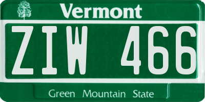 VT license plate ZIW466