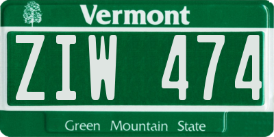 VT license plate ZIW474