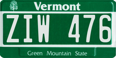 VT license plate ZIW476