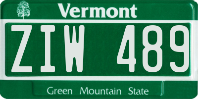 VT license plate ZIW489
