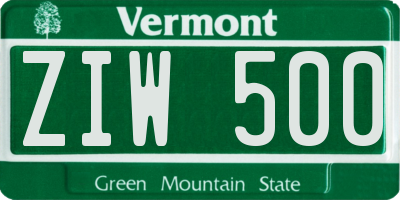 VT license plate ZIW500