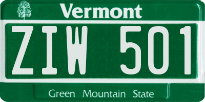 VT license plate ZIW501