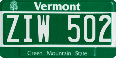 VT license plate ZIW502