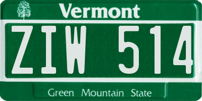 VT license plate ZIW514