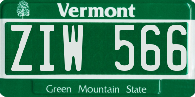 VT license plate ZIW566