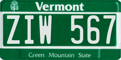 VT license plate ZIW567