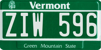 VT license plate ZIW596