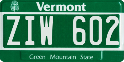 VT license plate ZIW602