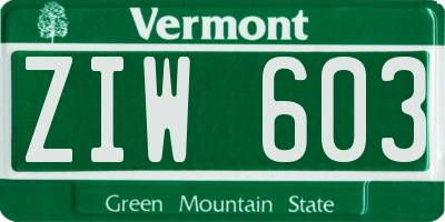 VT license plate ZIW603