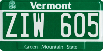 VT license plate ZIW605
