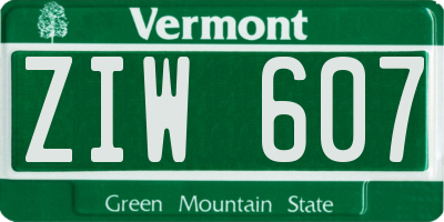 VT license plate ZIW607