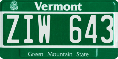 VT license plate ZIW643