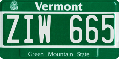 VT license plate ZIW665