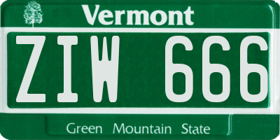 VT license plate ZIW666