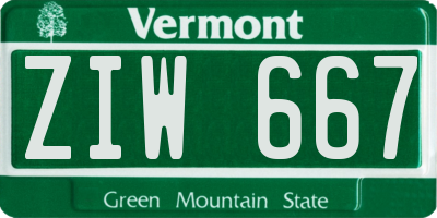 VT license plate ZIW667