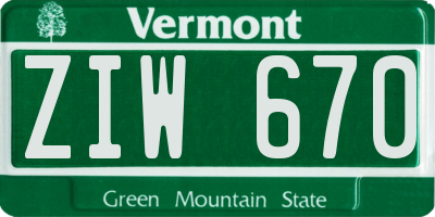VT license plate ZIW670