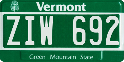 VT license plate ZIW692