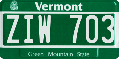 VT license plate ZIW703