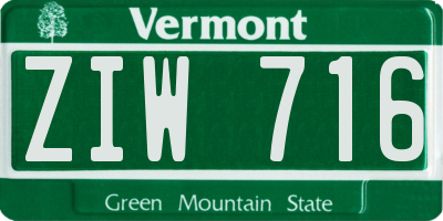 VT license plate ZIW716