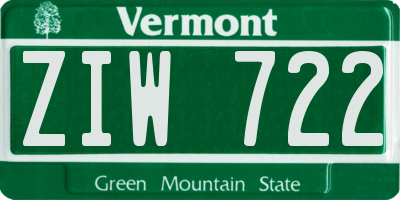VT license plate ZIW722