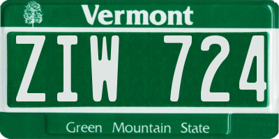VT license plate ZIW724