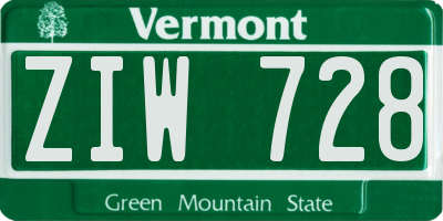 VT license plate ZIW728