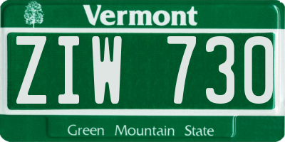 VT license plate ZIW730