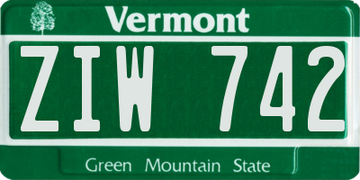 VT license plate ZIW742