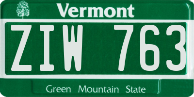 VT license plate ZIW763