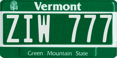 VT license plate ZIW777