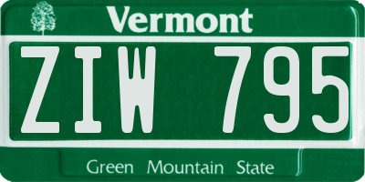 VT license plate ZIW795
