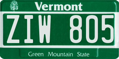 VT license plate ZIW805