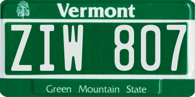 VT license plate ZIW807