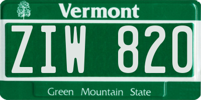 VT license plate ZIW820