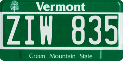 VT license plate ZIW835