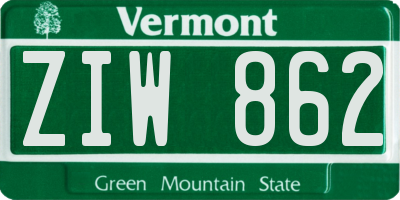 VT license plate ZIW862
