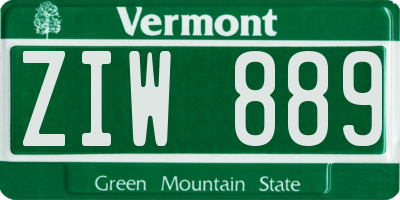 VT license plate ZIW889