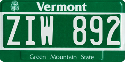VT license plate ZIW892