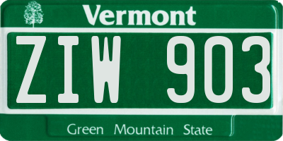 VT license plate ZIW903