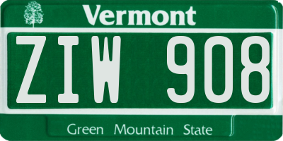 VT license plate ZIW908