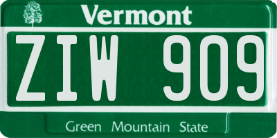VT license plate ZIW909
