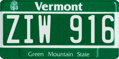 VT license plate ZIW916