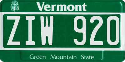 VT license plate ZIW920