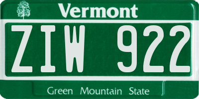 VT license plate ZIW922