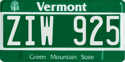 VT license plate ZIW925