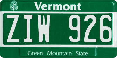 VT license plate ZIW926