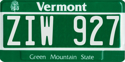 VT license plate ZIW927