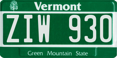 VT license plate ZIW930