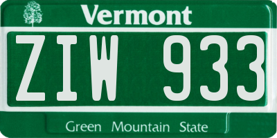 VT license plate ZIW933